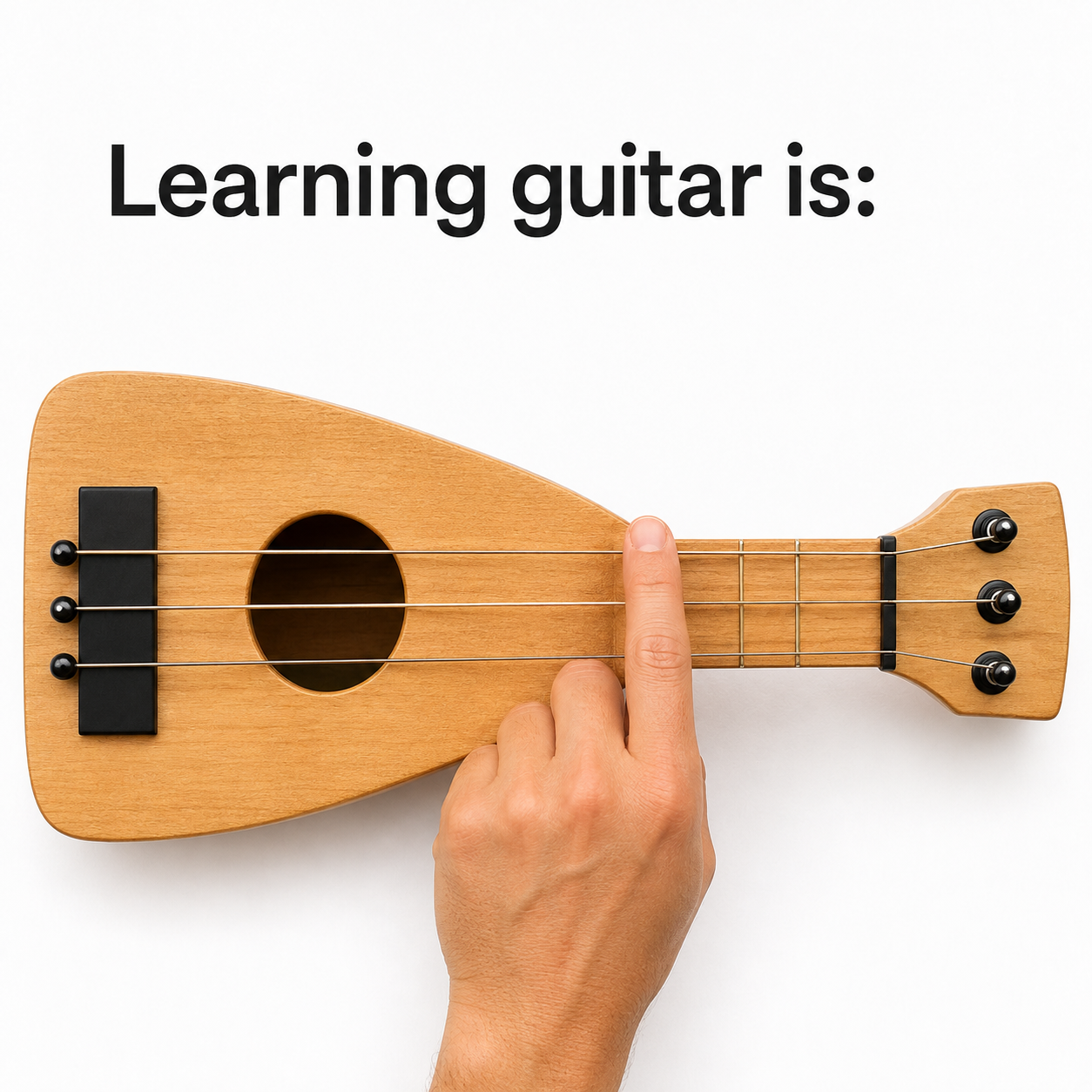 Learning guitar is: one finger laid across three strings on a simple NoChords instrument.