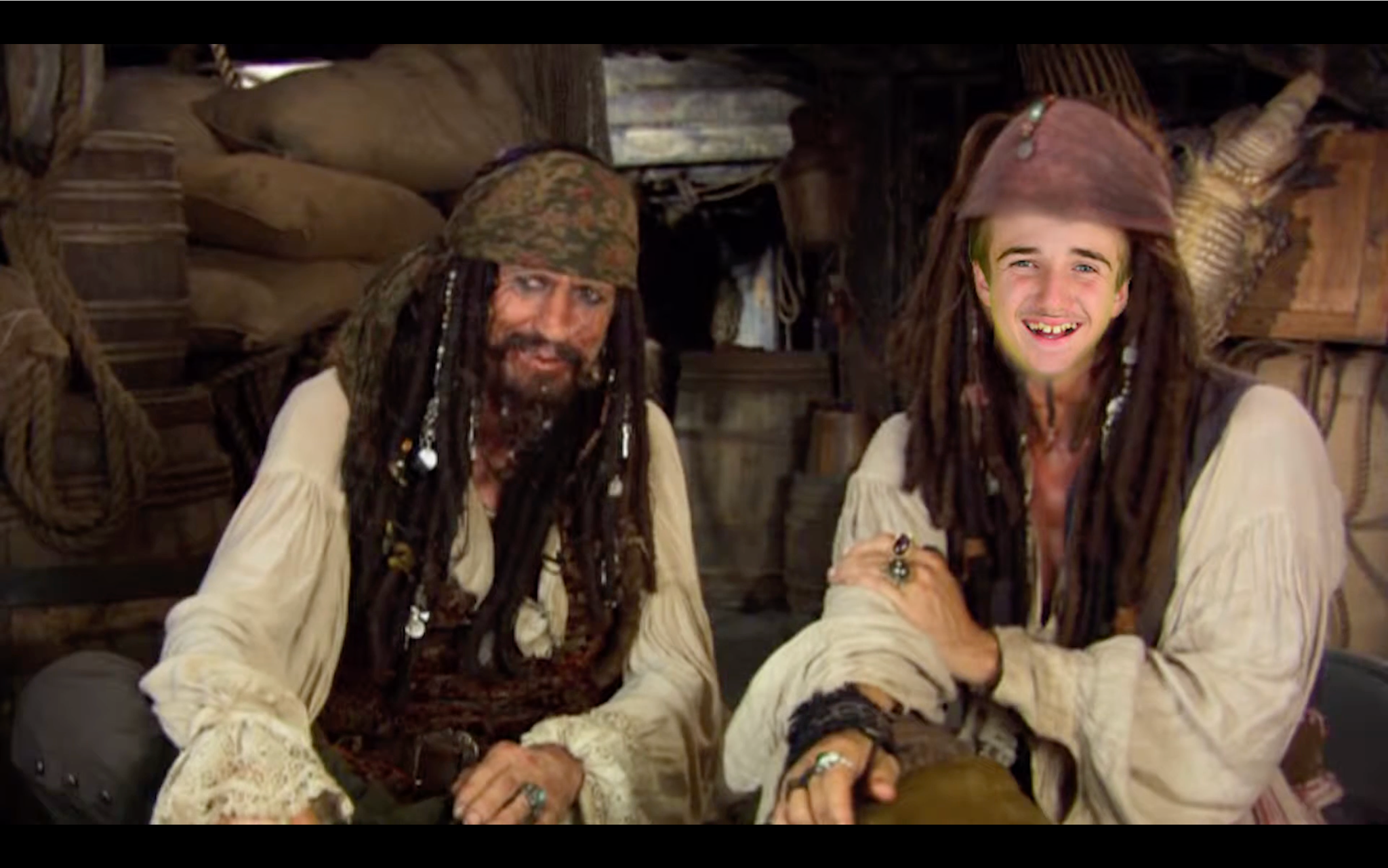 2015 video screen cap with Will's face composited onto a pirate beside Keith.